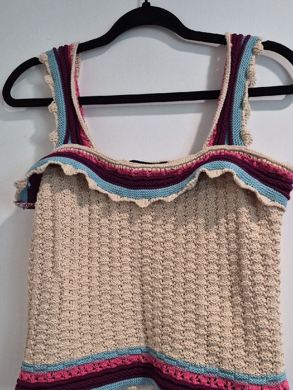Marc New York Beige Crochet Tank with Multicolor Trim